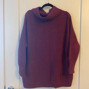 Free People Ottoman Ribbed Burgundy Slouchy Tunic Sweater